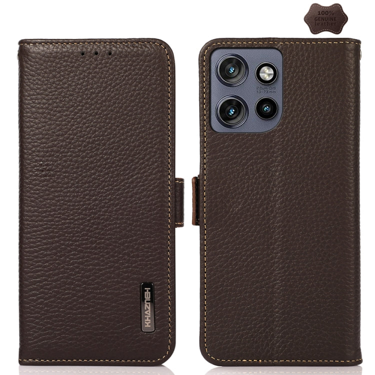 For Motorola Edge 50 Neo 5G / Moto S50 5G KHAZNEH Side-Magnetic Litchi Genuine Leather RFID Phone Case(Brown)