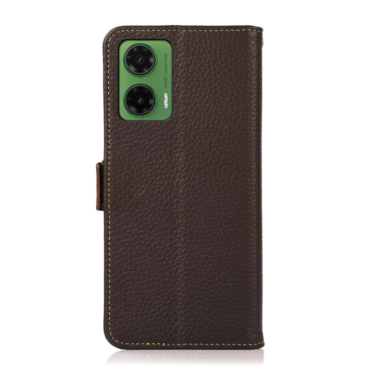 For Motorola Moto G35 KHAZNEH Side-Magnetic Litchi Genuine Leather RFID Phone Case(Brown)