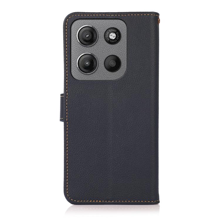 For Motorola Moto G15 4G KHAZNEH Custer Genuine Leather RFID Phone Case(Blue)