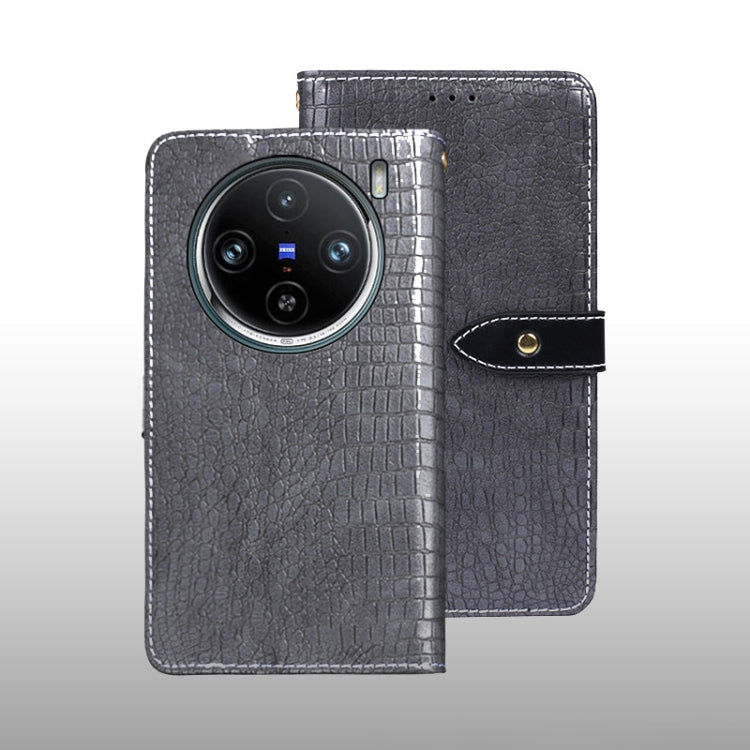 For vivo X100 Pro idewei Crocodile Texture Leather Phone Case(Grey)
