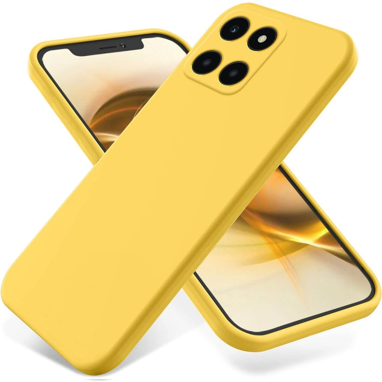 For Honor X6a Pure Color Liquid Silicone Shockproof Phone Case(Yellow)