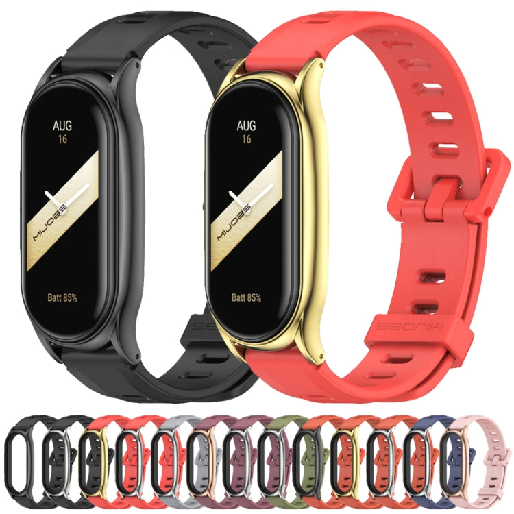 For Xiaomi Mi Band 8 Mijobs Plus Case Flat Hole Silicone Watch Band(Army Green Silver)