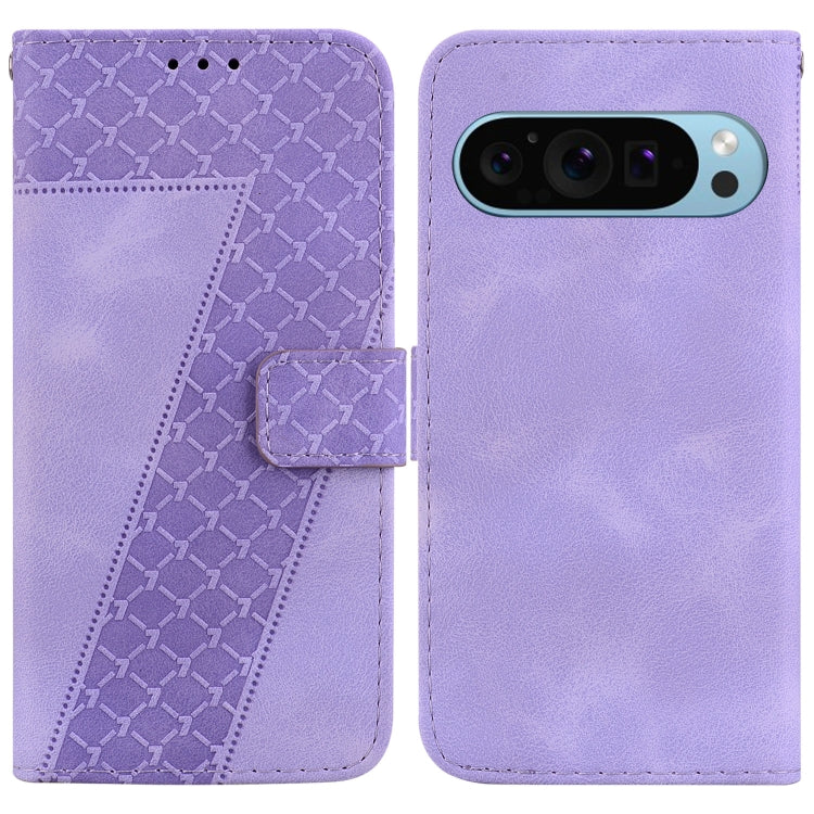 For Google Pixel 9 Pro 7-shaped Embossed Leather Phone Case(Purple)