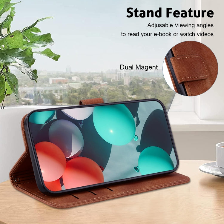 For Google Pixel 9 Pro Seven-shaped Embossed Leather Phone Case(Brown)