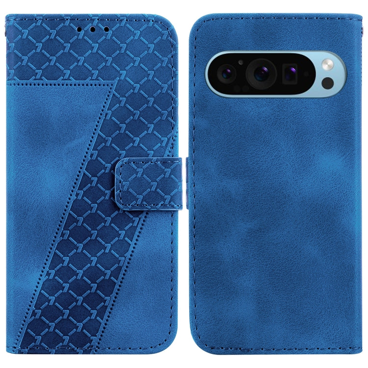 For Google Pixel 9 Seven-shaped Embossed Leather Phone Case(Blue)