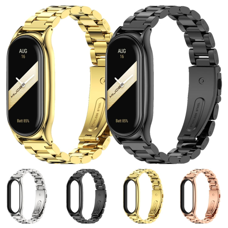 For Xiaomi Mi Band 8 Mijobs Plus Case Three Bead Metal Stainless Steel Watch Band(Gold) - free shipping - PMc TechLife - Order now!