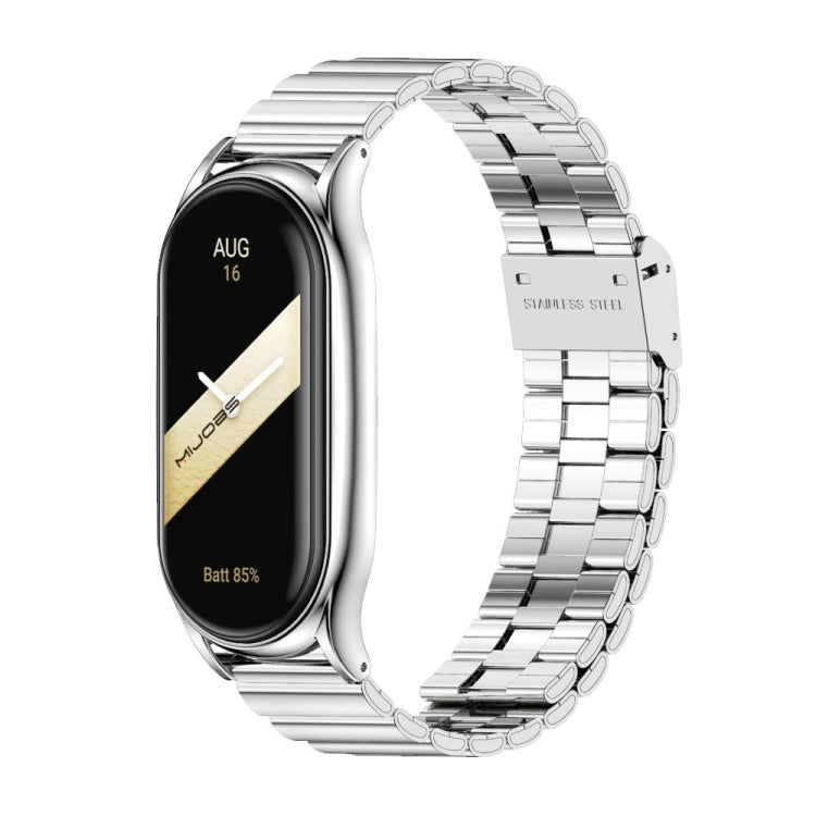 For Xiaomi Mi Band 8 Mijobs Plus Case Bamboo Buckle Metal Watch Band(Silver)