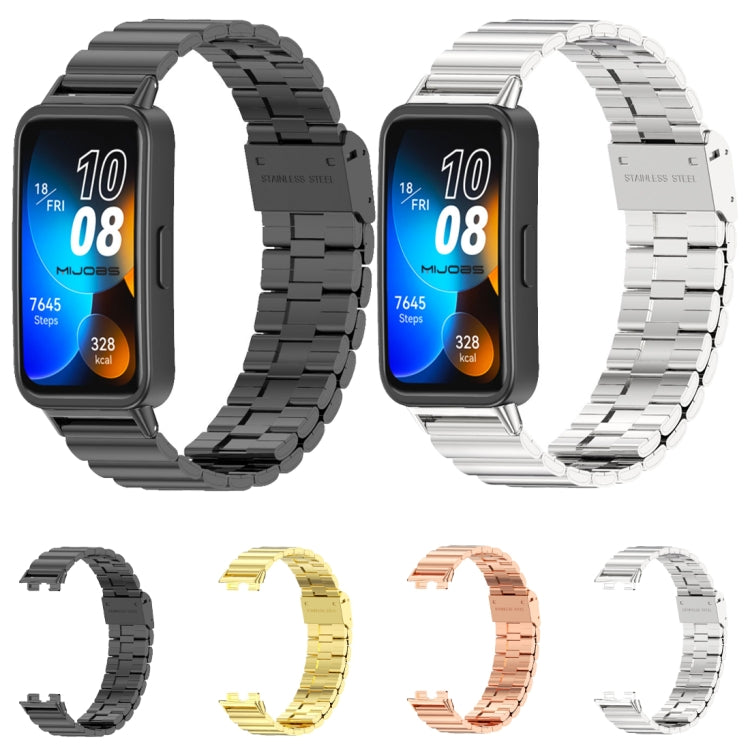 For Huawei Band 8 Mijobs Bamboo Buckle Stainless Steel Watch Band(Black)