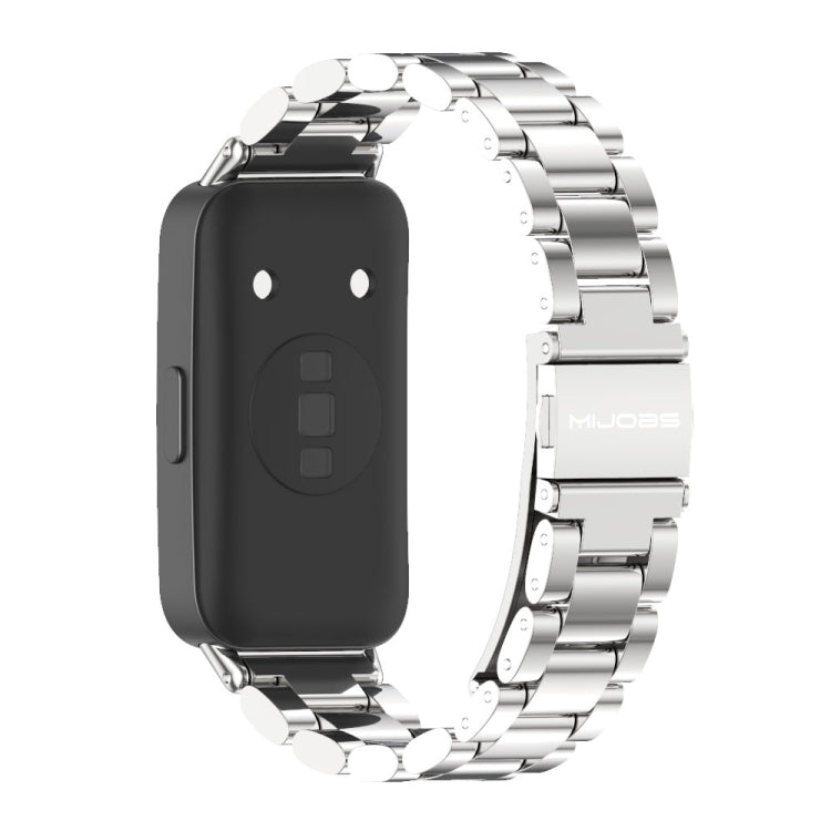 For Huawei Band 8 / 9 / 10 Mijobs Three Bead Bamboo Stainless Steel Watch Band(Silver)