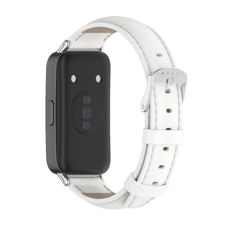 For Huawei Band 8 / 9 / 10 Mijobs Cowhide Leather Watch Band(White Silver)