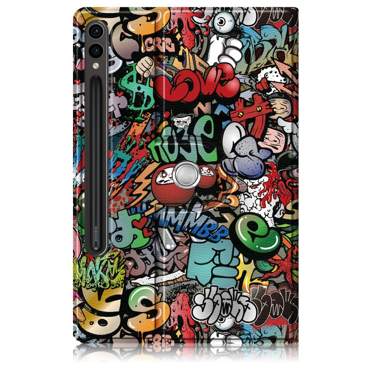 For Samsung Galaxy Tab S9 360 Rotation Stand Painted Smart Leather Tablet Case(Graffiti)