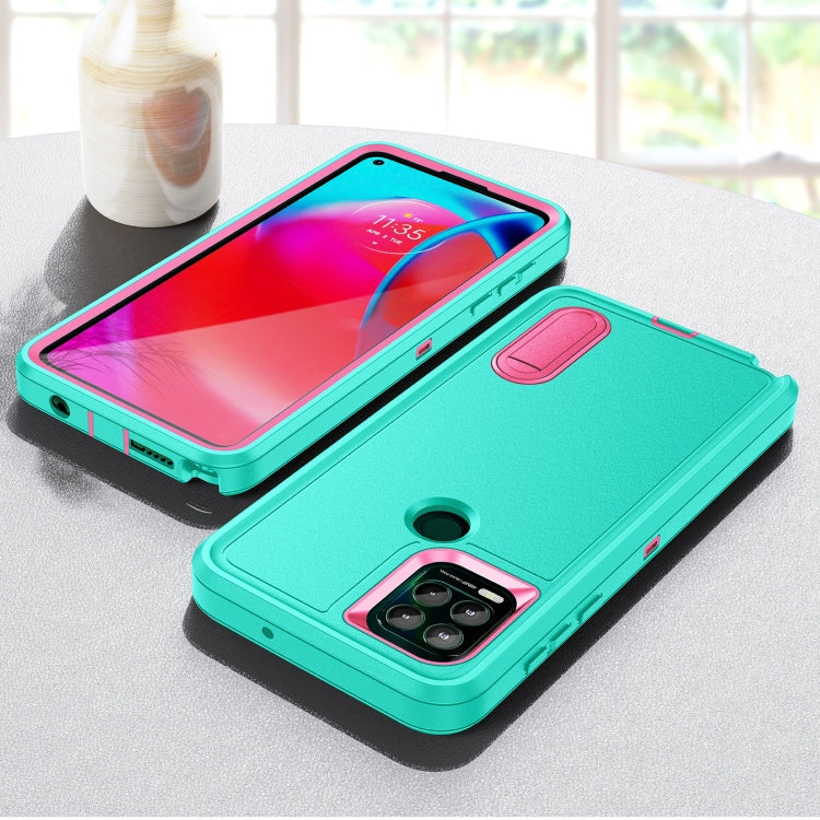For Motorola Moto G Stylus 5G Rugged PC + Silicone Phone Case with Holder(Light Green+Rose Red) - Motorola Cases by PMC TechLife | Online Shopping South Africa | PMC TechLife