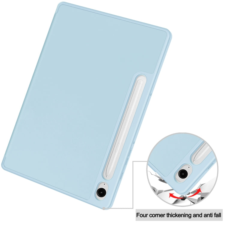 For Samsung Galaxy Tab S9 FE 3-Fold Pure Color TPU Smart Leather Tablet Case with Pen Slot(Light Blue)