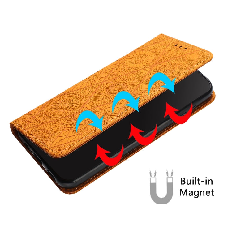 For iPhone 16 Pro Max Ethnic Embossed Adsorption Leather Phone Case(Yellow) - iPhone 16 Pro Max Cases by PMC TechLife | Online Shopping South Africa | PMC TechLife | Buy Now Pay Later Mobicred