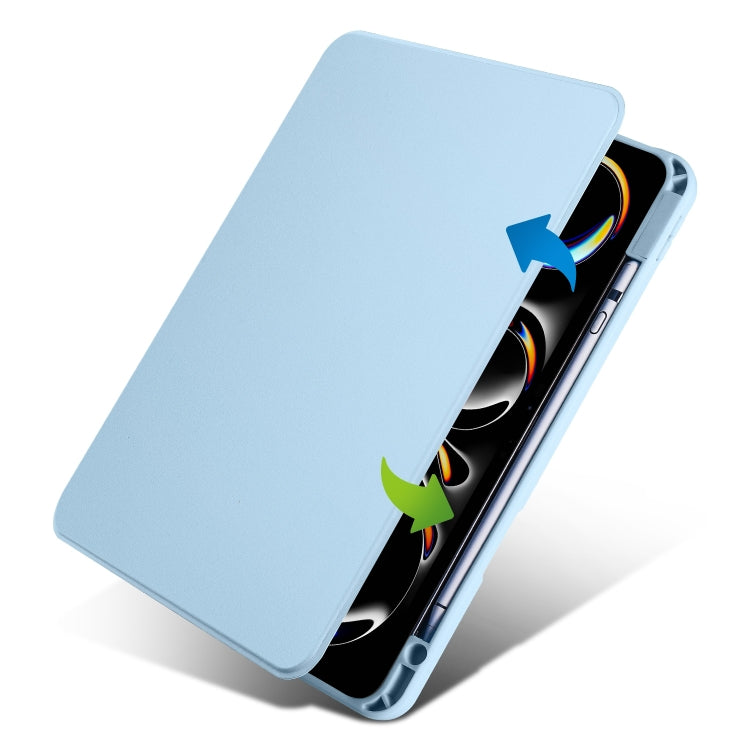 For iPad Pro 11 2024 Acrylic 360 Rotation Detachable Leather Tablet Case(Ice Blue)