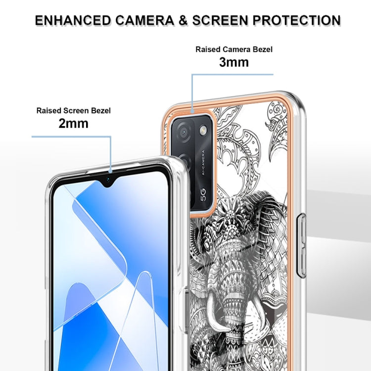 For OPPO A55 5G / A53s 5G / A54 4G Electroplating Marble Dual-side IMD Phone Case(Totem Elephant) - OPPO Cases by PMC TechLife | Online Shopping South Africa | PMC TechLife | Buy Now Pay Later Mobicred