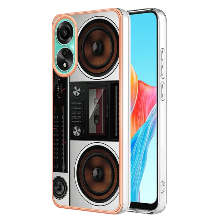 For OPPO A78 4G Electroplating Marble Dual-side IMD Phone Case(Retro Radio)