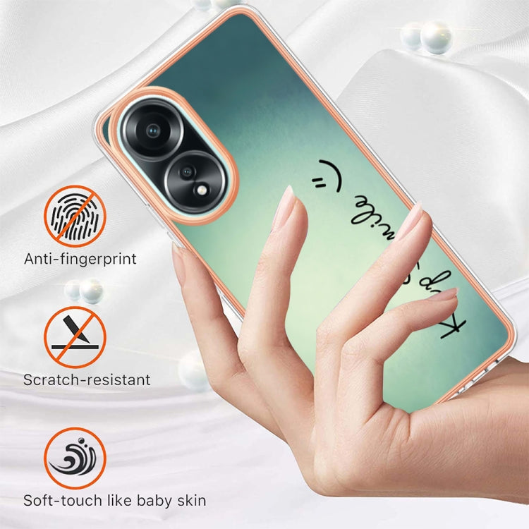 For OPPO A58 4G Electroplating Marble Dual-side IMD Phone Case(Smile) - OPPO Cases by PMC TechLife | Online Shopping South Africa | PMC TechLife | Buy Now Pay Later Mobicred