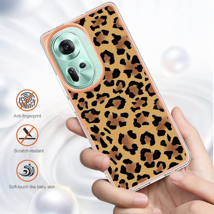 For OPPO Reno11 5G Global Electroplating Marble Dual-side IMD Phone Case(Leopard Print) - Reno11 Cases by PMC TechLife | Online Shopping South Africa | PMC TechLife | Buy Now Pay Later Mobicred