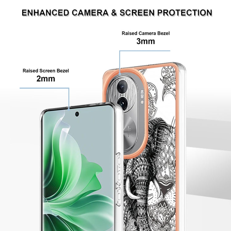 For OPPO Reno11 Pro 5G Global Electroplating Marble Dual-side IMD Phone Case(Totem Elephant)