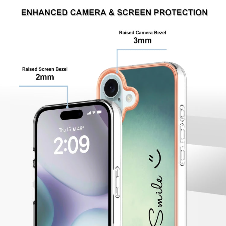 For iPhone 16 Electroplating Marble Dual-side IMD Phone Case(Smile) - iPhone 16 Cases by PMC TechLife | Online Shopping South Africa | PMC TechLife | Buy Now Pay Later Mobicred
