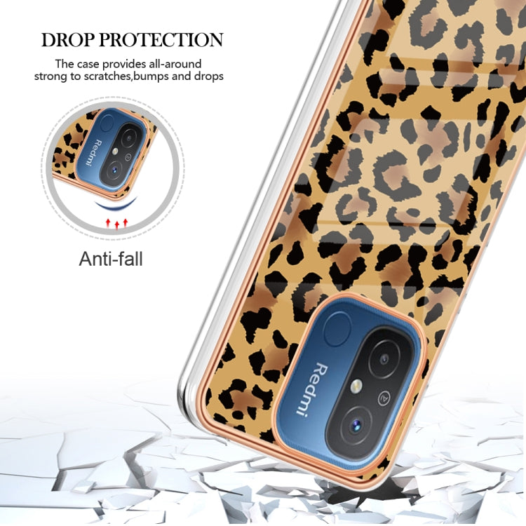 For Xiaomi Redmi 12C / 11A 4G Electroplating Marble Dual-side IMD Phone Case(Leopard Print)