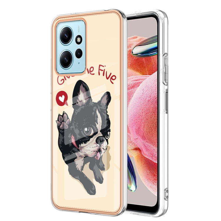 For Xiaomi Redmi Note 12 4G Electroplating Marble Dual-side IMD Phone Case(Lucky Dog)