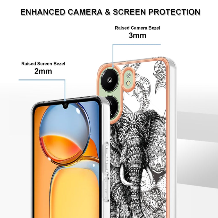 For Xiaomi Redmi 13C 4G Electroplating Marble Dual-side IMD Phone Case(Totem Elephant) - 13C Cases by PMC TechLife | Online Shopping South Africa | PMC TechLife | Buy Now Pay Later Mobicred