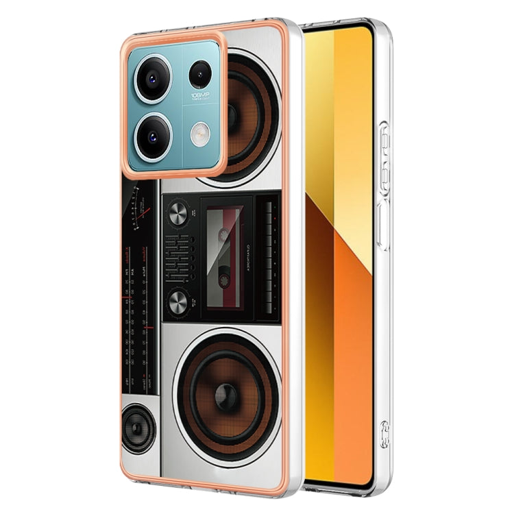 For Xiaomi Redmi Note 13 5G Electroplating Marble Dual-side IMD Phone Case(Retro Radio)