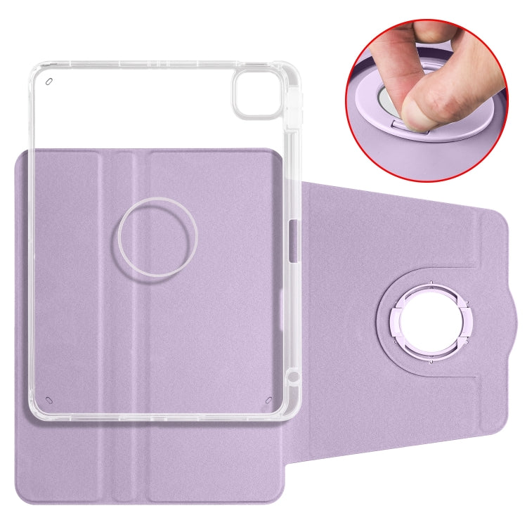 For iPad Air 13 2024 Clear Acrylic 360 Rotation Detachable Leather Tablet Case(Light Purple)