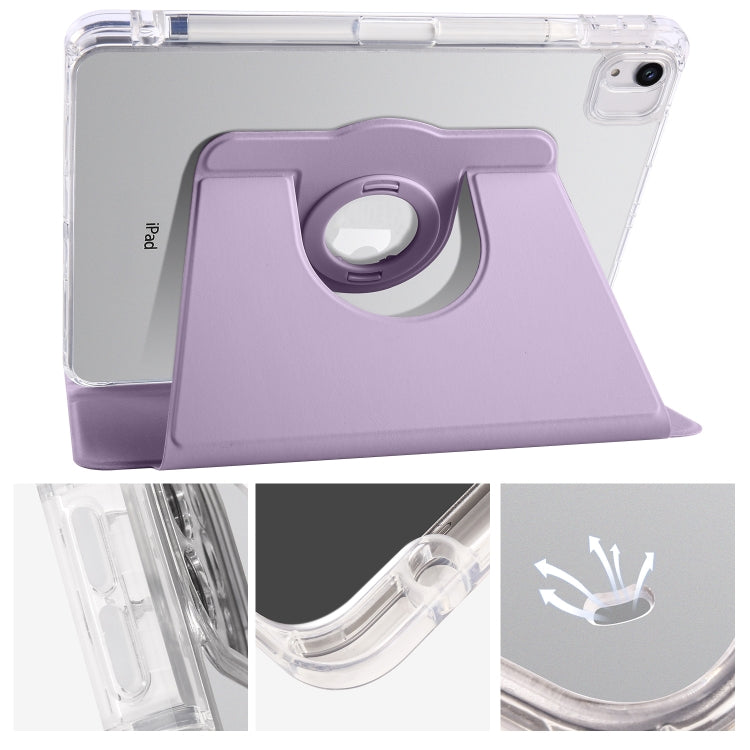 For iPad Air 13 2024 Clear Acrylic 360 Rotation Detachable Leather Tablet Case(Light Purple)