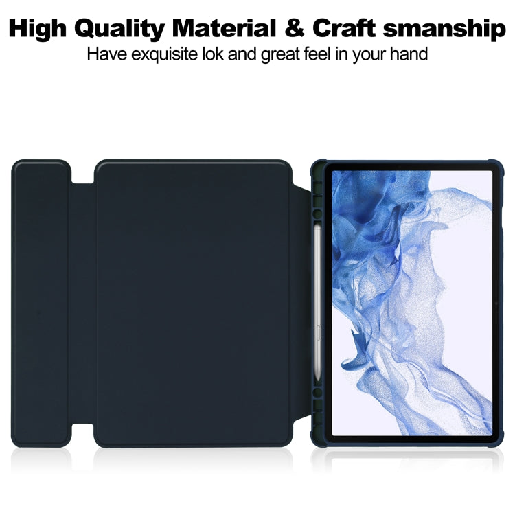 For Samsung Galaxy Tab S9 360 Rotation Transparent Smart Leather Case with Keyboard(Dark Blue)