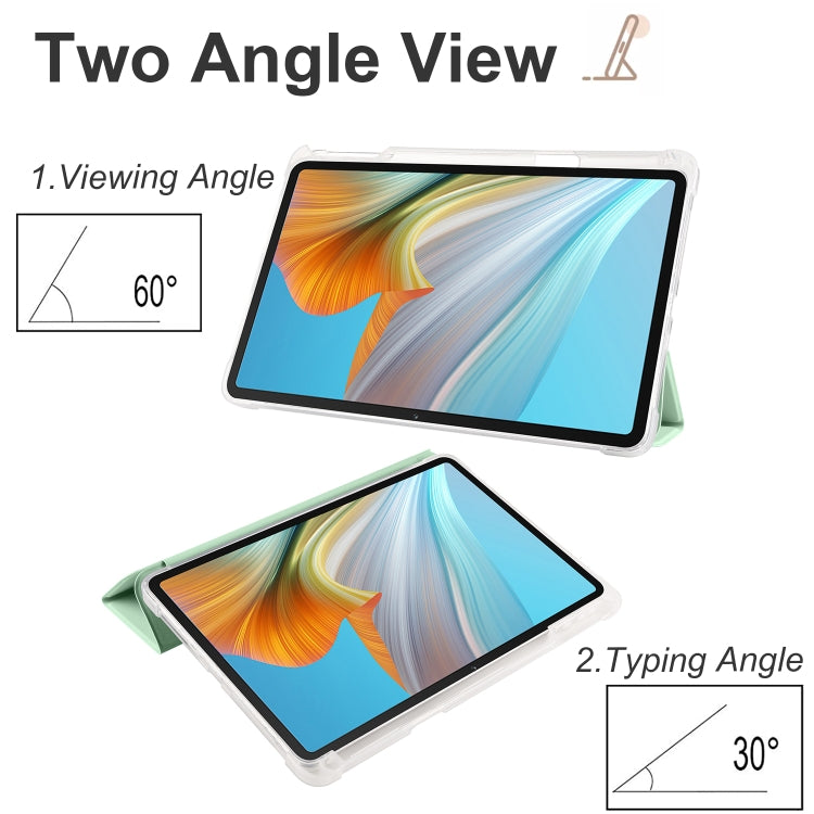 For Honor Pad 8 3-folding Transparent TPU Smart Leather Tablet Case(Matcha Green)