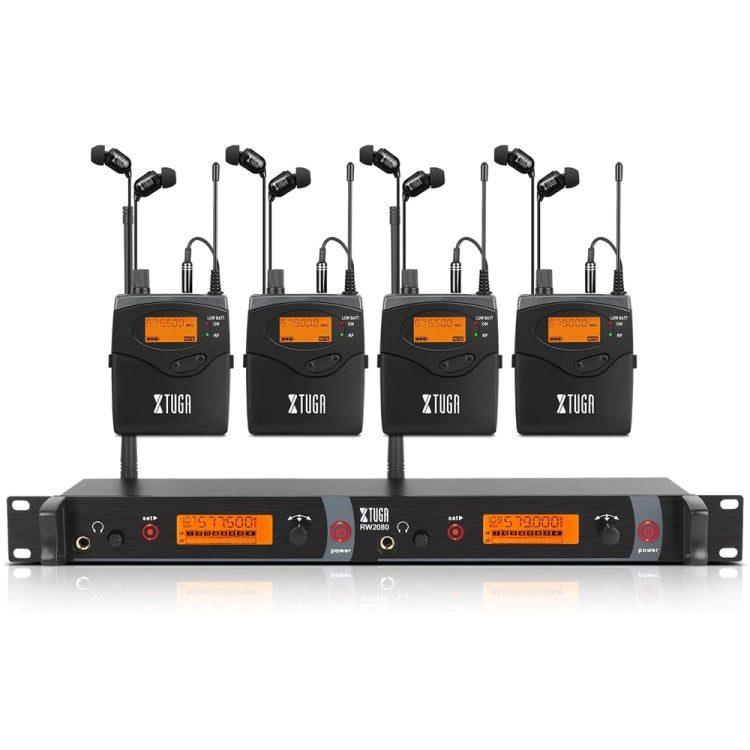 XTUGA RW2080 UHF Wireless Stage Singer In-Ear Monitor System 4 BodyPacks(EU Plug)