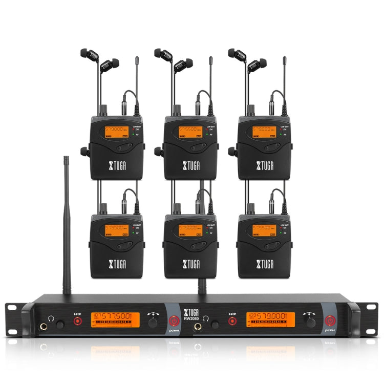 XTUGA RW2080 UHF Wireless Stage Singer In-Ear Monitor System 6 BodyPacks(EU Plug)