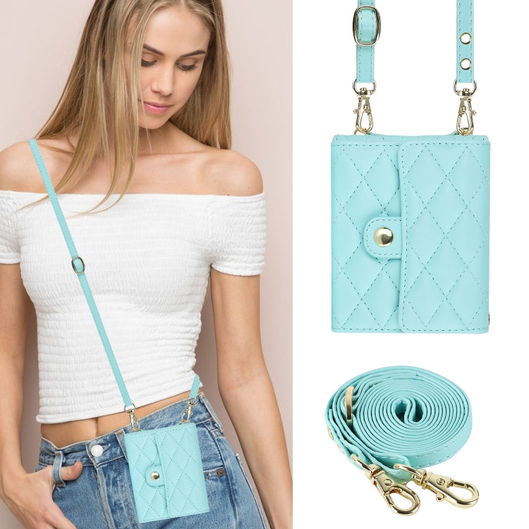 For OPPO Find N2 Flip Rhombic Texture Card Bag PU Phone Case with Long Lanyard(Mint Green) - Find N2 Flip Cases by PMC TechLife | Online Shopping South Africa | PMC TechLife