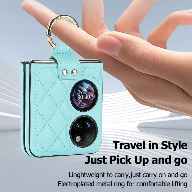 For Huawei P50 Pocket Rhombic Microfiber Folding Phone Case with Ring(Blue) - Huawei Cases by PMC TechLife | Online Shopping South Africa | PMC TechLife | Buy Now Pay Later Mobicred