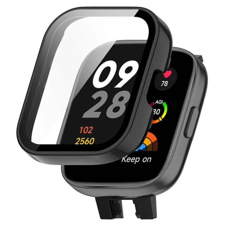 For Redmi Watch 3 Lite / Redmi Watch 3 Active PC + Tempered Film Integrated Watch Protective Case(Black)