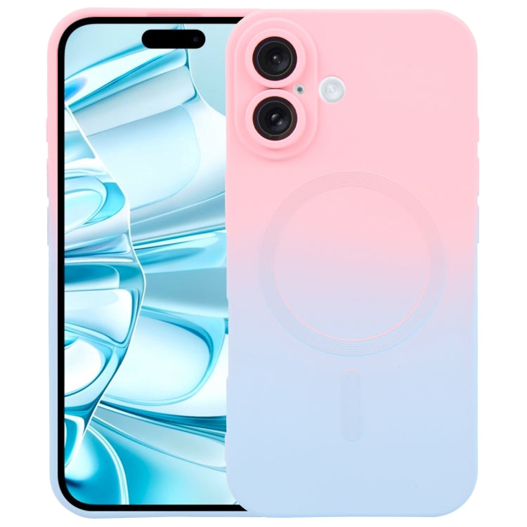 For iPhone 16 Liquid TPU Silicone Gradient MagSafe Phone Case(Pink Blue)