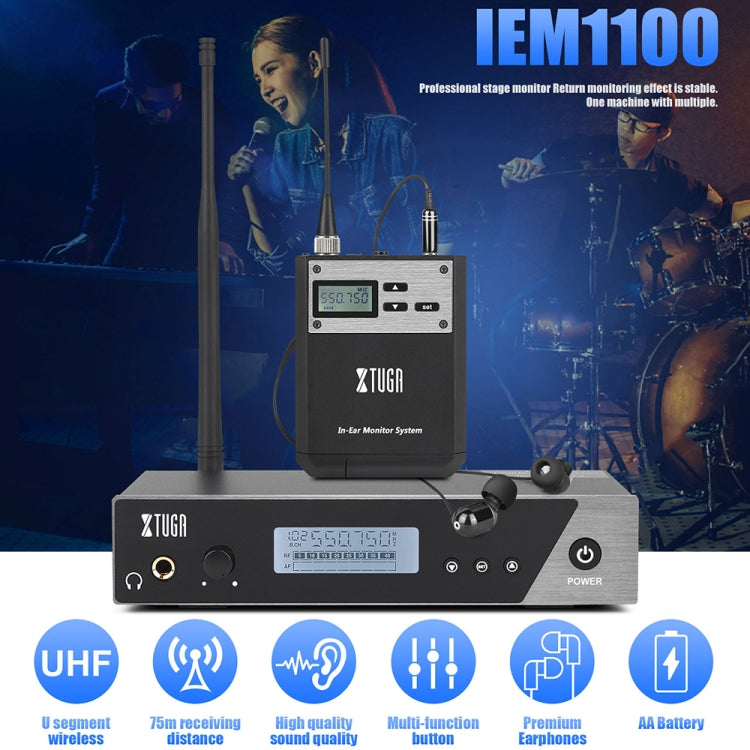 XTUGA IEM1100 Professional Wireless In Ear Monitor System 2 BodyPacks(UK Plug)