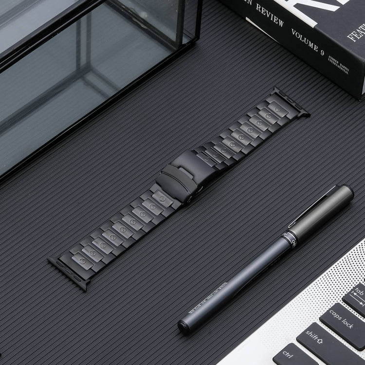 For Apple Watch 42mm Safety Buckle Titanium Steel Watch Band(Black)