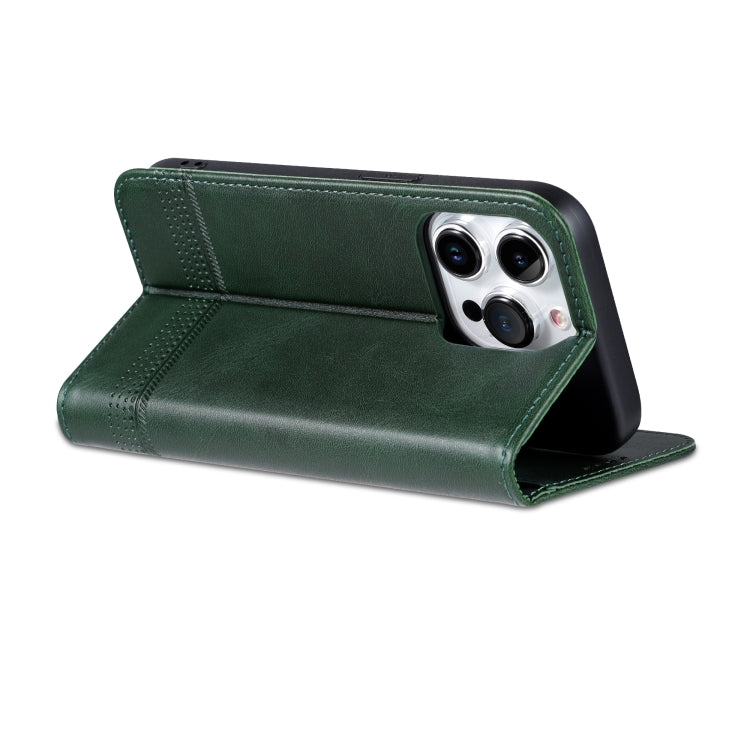 For iPhone 16 Pro AZNS Magnetic Calf Texture Flip Leather Phone Case(Dark Green)