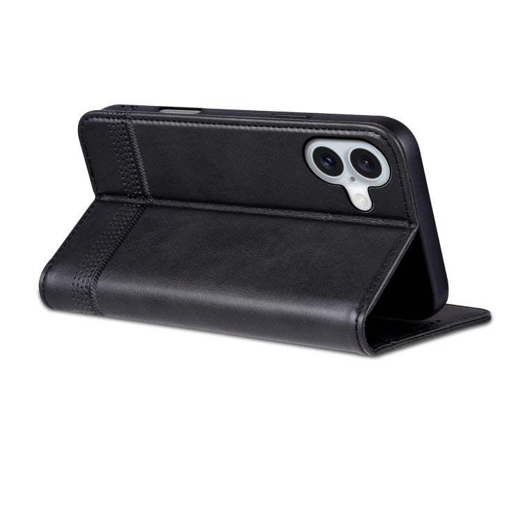 For iPhone 16 AZNS Magnetic Calf Texture Flip Leather Phone Case(Black)