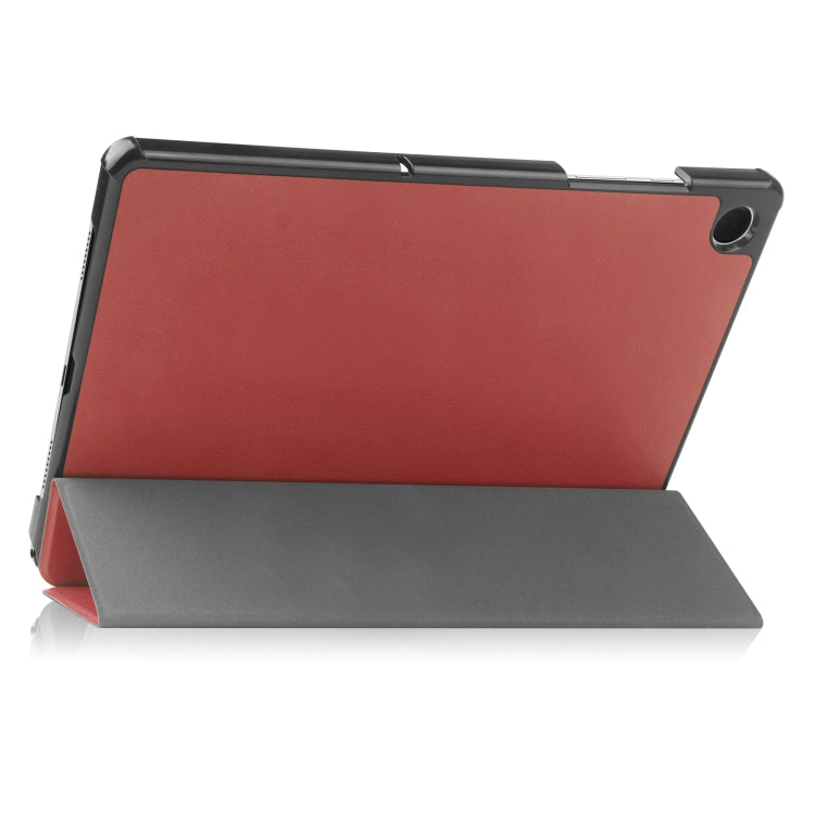 For Samsung Galaxy Tab A9 Custer Pure Color 3-Fold Holder Leather Tablet Case(Wine Red) - Others by PMC TechLife | Online Shopping South Africa | PMC TechLife | Buy Now Pay Later Mobicred