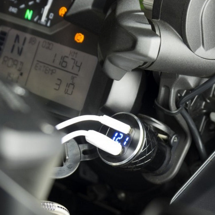 German EU Plug Special Motorcycle Elbow Charger Dual USB Voltmeter 4.2A Charger, Shell Color:Gold(Green Light) - Battery Charger by PMC TechLife | Online Shopping South Africa | PMC TechLife | Buy Now Pay Later Mobicred