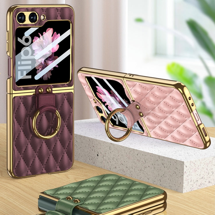 For Samsung Galaxy Z Flip6 / Flip7 FE GKK Integrated Plating Diamond Texture PU Phone Case with Ring(Purple)