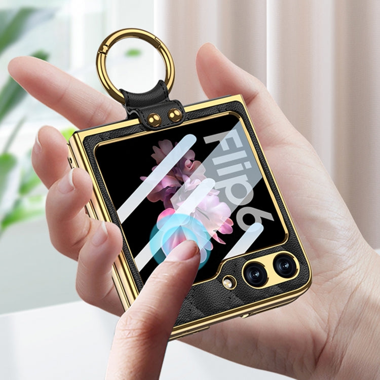 For Samsung Galaxy Z Flip6 / Flip7 FE GKK Integrated Plating Diamond Texture PU Phone Case with Ring(Purple)