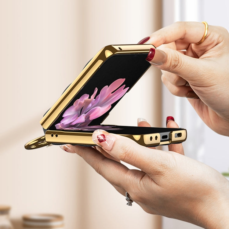 For Samsung Galaxy Z Flip6 / Flip7 FE GKK Integrated Plating Diamond Texture PU Phone Case with Ring(Purple)