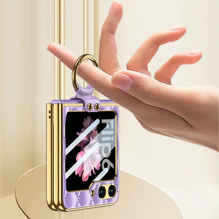 For Samsung Galaxy Z Flip6 / Flip7 FE GKK Integrated Plating Diamond Texture PU Phone Case with Ring(Purple)