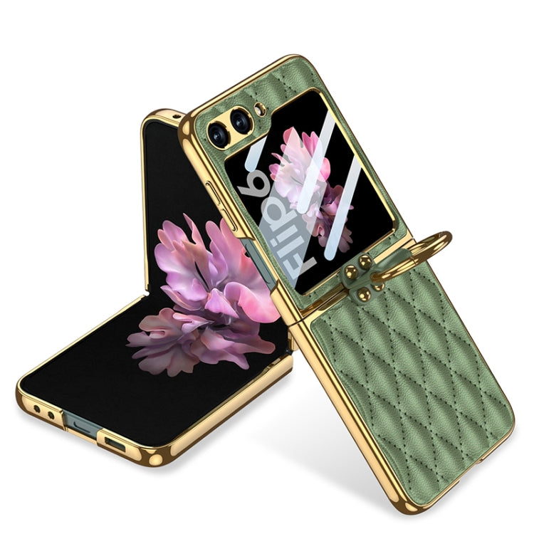 For Samsung Galaxy Z Flip6 GKK Integrated Plating Diamond Texture PU Phone Case with Ring(Matcha Green)